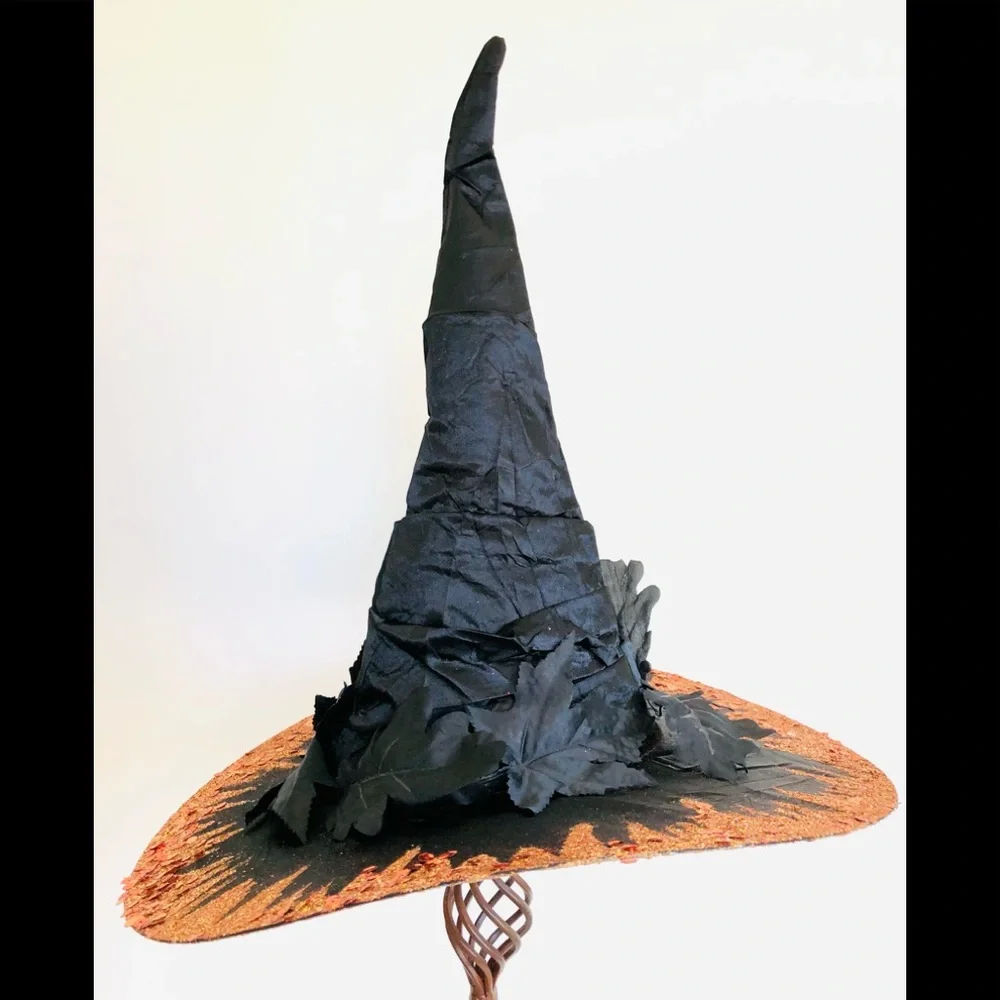 witch hat Black leaf crown glimmering orange tone brim top/under 18
